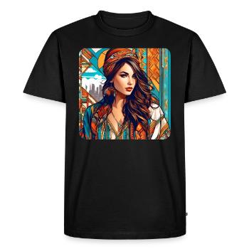 Fille cool dans un style bohème - T-shirt Premium bio Homme - noir - Devant - Nico (187cm)