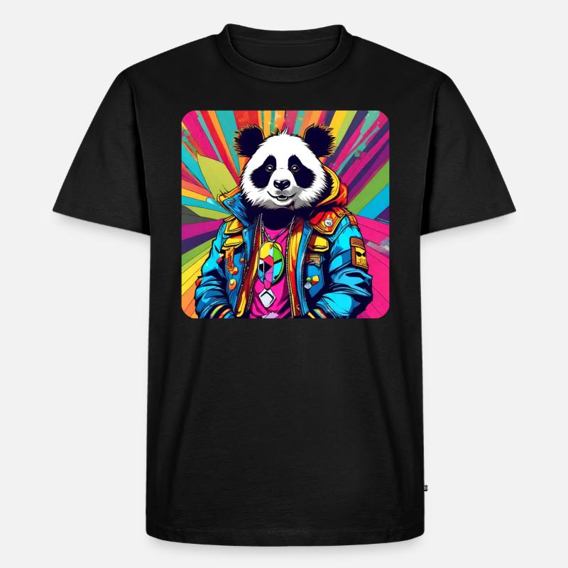 Cooler Punker Panda Bär - Männer Premium Bio T-Shirt - Schwarz