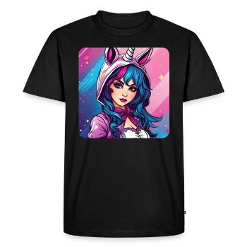 Cute Anime Girl with Unicorn Hoodie - Men's Premium Organic T-Shirt - black - Front - Nico (187cm)