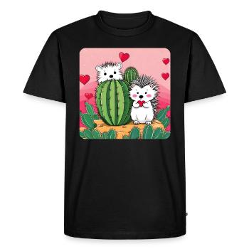 Hedgehog couple with cactus - Men's Premium Organic T-Shirt - black - Front - Nico (187cm)