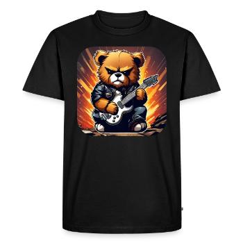 Heavy metal teddy bear with electric guitar - Men's Premium Organic T-Shirt - black - Front - Nico (187cm)