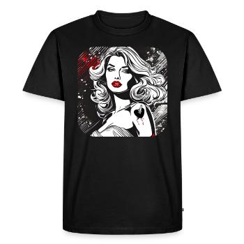 Femme avec tatouage coeur et poignard - T-shirt Premium bio Homme - noir - Devant - Nico (187cm)