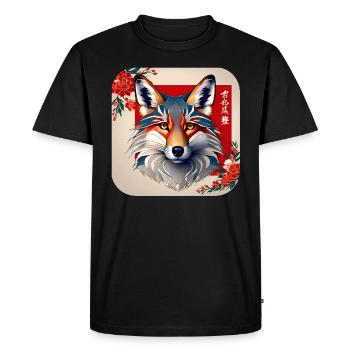 Renard asiatique avec des fleurs de cerisier - T-shirt Premium bio Homme - noir - Devant - Nico (187cm)