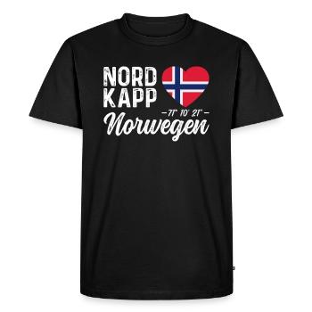 Norvège Norvège Coordonnées Norvège Drapeau Cap Nord - T-shirt Premium bio Homme - noir - Devant - Nico (187cm)