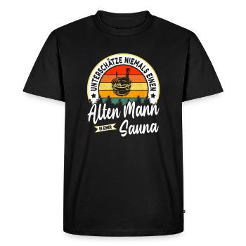 Never underestimate an old man in a sauna - Men's Premium Organic T-Shirt - black - Front - Nico (187cm)