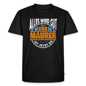 Tout va bien se passer, le maçon est là ! Maître Maçon - T-shirt Premium bio Homme - noir - Devant - Nico (187cm)