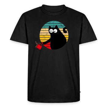 Naughty Coffee Cat - Vintage - Men's Premium Organic T-Shirt - black - Front - Nico (187cm)