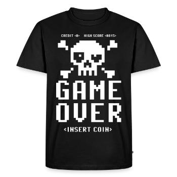 Game Over Insert Coin - Crâne de jeu Retro Pixel - T-shirt Premium bio Homme - noir - Devant - Nico (187cm)
