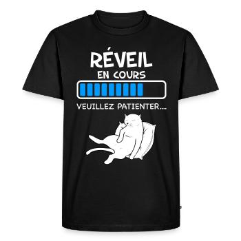Chat Réveil en Cours Humour Animaux De Compagnie - T-shirt Premium bio Homme - noir - Devant - Nico (187cm)