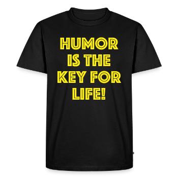 L’humour est la clé de la vie, des dictons drôles - T-shirt Premium bio Homme - noir - Devant - Nico (187cm)