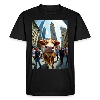 Selfie de vache drôle dans une ville animée - T-shirt Premium bio Homme - noir - Devant - Nico (187cm)