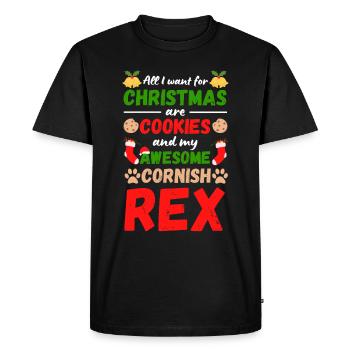 Christmas Cat Cornish Rex Cookies - Men's Premium Organic T-Shirt - black - Front - Nico (187cm)