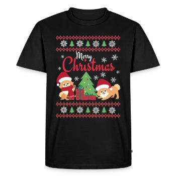Christmas Sweet Dwarf Spitz Lover Kawaii - Men's Premium Organic T-Shirt - black - Front - Nico (187cm)