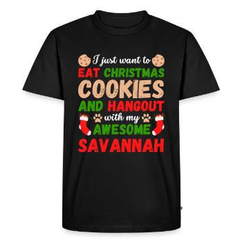 Christmas Savannah Cat Cookies - Men's Premium Organic T-Shirt - black - Front - Nico (187cm)