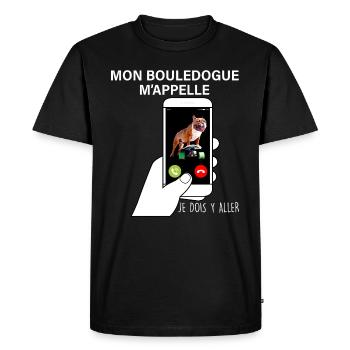 Bouledogue Humour Téléphone portable - T-shirt Premium bio Homme - noir - Devant - Nico (187cm)