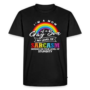 Maman d’un fils gay | Mois de la fierté - T-shirt Premium bio Homme - noir - Devant - Nico (187cm)