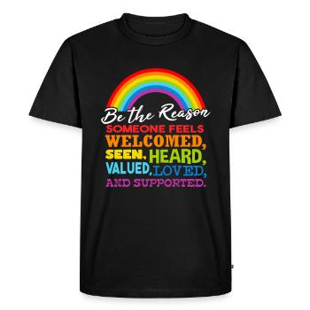 Parents LGBT | Gay | Drapeau arc-en-ciel | Mois de la fierté - T-shirt Premium bio Homme - noir - Devant - Nico (187cm)