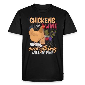 Poulets & Vin - T-shirt Premium bio Homme - noir - Devant - Nico (187cm)