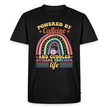 Powered By Caffeine And Cuddles - Men's Premium Organic T-Shirt - black - Front - Nico (187cm)