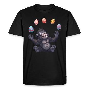 Jongleur de gorille de Pâques avec des œufs - T-shirt Premium bio Homme - noir - Devant - Nico (187cm)
