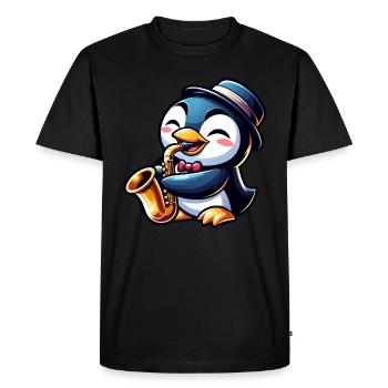 Penguin Saxophone Musicien de jazz Saxophoniste - T-shirt Premium bio Homme - noir - Devant - Nico (187cm)