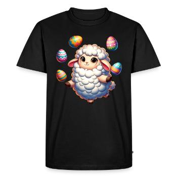 Oeuf de Pâques coloré jonglant avec l’agneau dessin animé - T-shirt Premium bio Homme - noir - Devant - Nico (187cm)