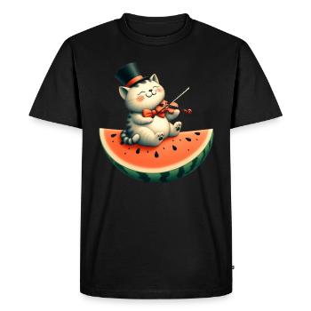 Chat Violon Chapeau Haut de Forme Musique Classique Violon Melo - T-shirt Premium bio Homme - noir - Devant - Nico (187cm)