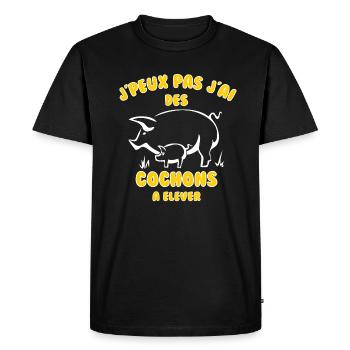 J’peux pas j’ai des cochons à élever - T-shirt Premium bio Homme - noir - Devant - Nico (187cm)