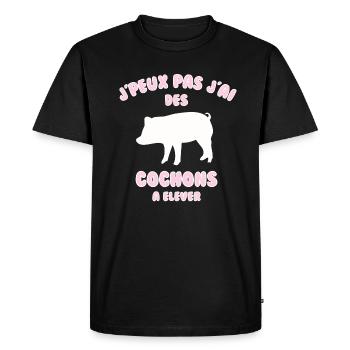 J’peux pas j’ai cochons à élever - T-shirt Premium bio Homme - noir - Devant - Nico (187cm)