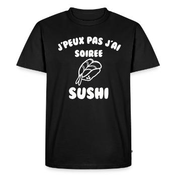 J’peux pas j’ai soirée sushi - T-shirt Premium bio Homme - noir - Devant - Nico (187cm)
