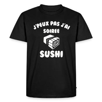 J’peux pas j’ai soirée sushi - T-shirt Premium bio Homme - noir - Devant - Nico (187cm)