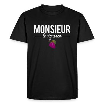 Monsieur le vigneron cadeau papa vigneron humour - T-shirt Premium bio Homme - noir - Devant - Nico (187cm)