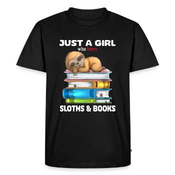 La fille aime les paresseux et les livres qui lisent des livres - T-shirt Premium bio Homme - noir - Devant - Nico (187cm)
