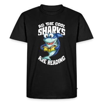 Shark Reads Book Bookworm Book Fan Shark Lovers - Men's Premium Organic T-Shirt - black - Front - Nico (187cm)