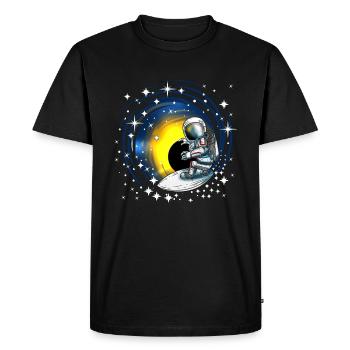Surfeur Cosmonaute Surf sur le système solaire des galaxies - T-shirt Premium bio Homme - noir - Devant - Nico (187cm)