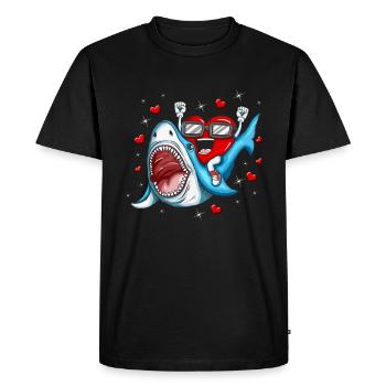 Shark Heart valentine's day Heart Shark Motif - Men's Premium Organic T-Shirt - black - Front - Nico (187cm)