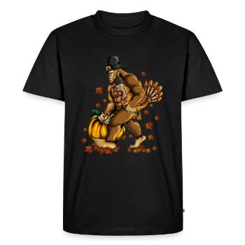 Pumpkin Thanksgiving Celebration Monkey Holds Turkey Outfit - Men's Premium Organic T-Shirt - black - Front - Nico (187cm)
