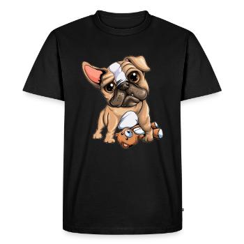 Dog loyal stupid looking pug keeps cuddly toy - Men's Premium Organic T-Shirt - black - Front - Nico (187cm)