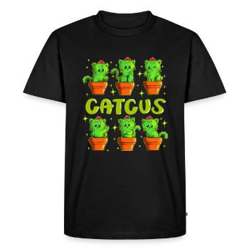 Plantes de cactus Propriétaire de chat jeu de mots Catcus - T-shirt Premium bio Homme - noir - Devant - Nico (187cm)