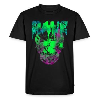 Crâne Glitch Rave Acide Vert - T-shirt Premium bio Homme - noir - Devant - Nico (187cm)