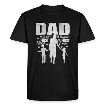 Dad Son's First Hero Daughter's First Love Husband - Men's Premium Organic T-Shirt - black - Front - Nico (187cm)