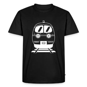Railway Caricature - Men's Premium Organic T-Shirt - black - Front - Nico (187cm)