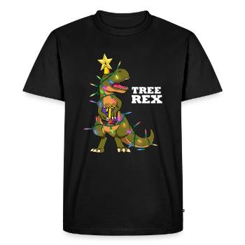 Christmas Tree Trex Dinosaur Dino Gift - Men's Premium Organic T-Shirt - black - Front - Nico (187cm)