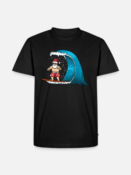 Surfen Santa Weihnachten Strand Surfbrett Surfer - Männer Premium Bio T-Shirt - Schwarz