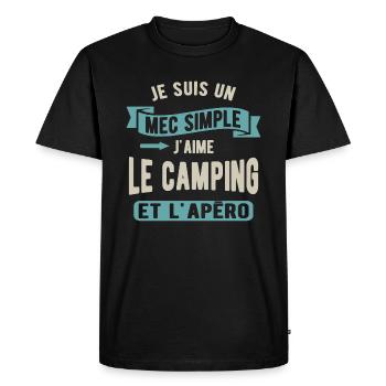 Un mec simple, camping et apéro - T-shirt Premium bio Homme - noir - Devant - Nico (187cm)