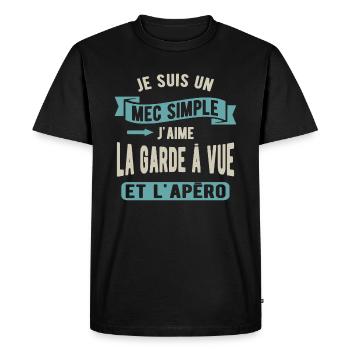 Un mec simple, garde a vue et apéro - T-shirt Premium bio Homme - noir - Devant - Nico (187cm)