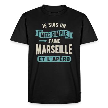 Un mec simple, marseille et apéro - T-shirt Premium bio Homme - noir - Devant - Nico (187cm)