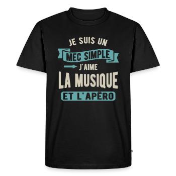 Un mec simple, musique et apéro - T-shirt Premium bio Homme - noir - Devant - Nico (187cm)