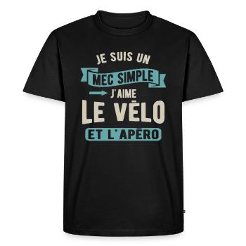 Un mec simple, vélo et apéro - T-shirt Premium bio Homme - noir - Devant - Nico (187cm)