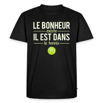 Le Bonheur Existe il Est Dans Le Tennis Humour - T-shirt Premium bio Homme - noir - Devant - Nico (187cm)